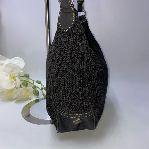 The Sak Black Crochet Shoulder Bag Leather Trim Medium - Picture 4 of 8